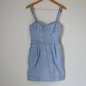 Aritzia Wilfred Blue Chambray Bustier Mini Dress Cotton Coastal Summer ~ Size 8